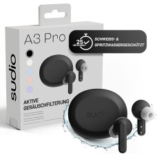 Sudio A3Pro Midnight Black - The All Day Noise Cancelling Earphones - Made from Recycled Plastic, Balanced Listening Experience, Multipoint Bluetooth 5.4, IPX4, Up to 25 Hours Playtime