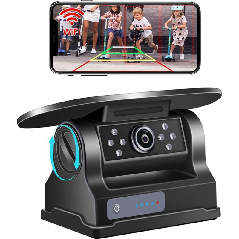 GREENAUTO Saulės WiFi atbulinės eigos kamera, belaidė magnetinė atbulinės eigos kamera, FHD 1080P IR naktinio matymo IP69K atspari vandeniui, skirta 