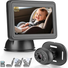 GEARCELL Baby Car Camera HD 1080P Car Baby Mirror with 4.3 Inch Display for Back Seat, Car Monitors with Night Vision Function, Comes with 32 g Memory Card