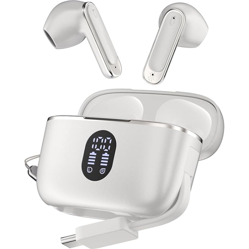Belaidės ausinės Bluetooth 6.0 Kopfhörer in Ear mit Mikrofon, LED-Display, Geräuschunterdrückung, kabelinės ausinės, 50 Stunden Spielzeit, Ohrhörer Bluetooth mit umgekehrter Ladehülle für iPhone