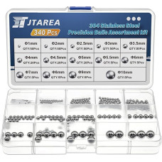 JTAREA 340 dalių 304 nerūdijančio plieno rutulinių guolių rinkinys 14 verčių 1-10 mm nerūdijančio plieno rutuliukai Metaliniai rutuliukai Rutuliniai guoliai Rutulinių guolių rinkinys