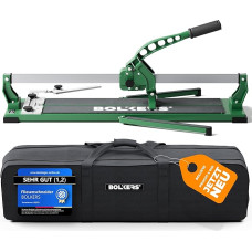 BOLKERS® ProCut S 600 plytelių pjaustytuvas, 600 mm pjovimo ilgis, tikslūs pjūviai dėl volframo karbido pjovimo disko su rutuliniais guoliais, plytelių pjaustymo įtaisas su magnetine laužimo kojele