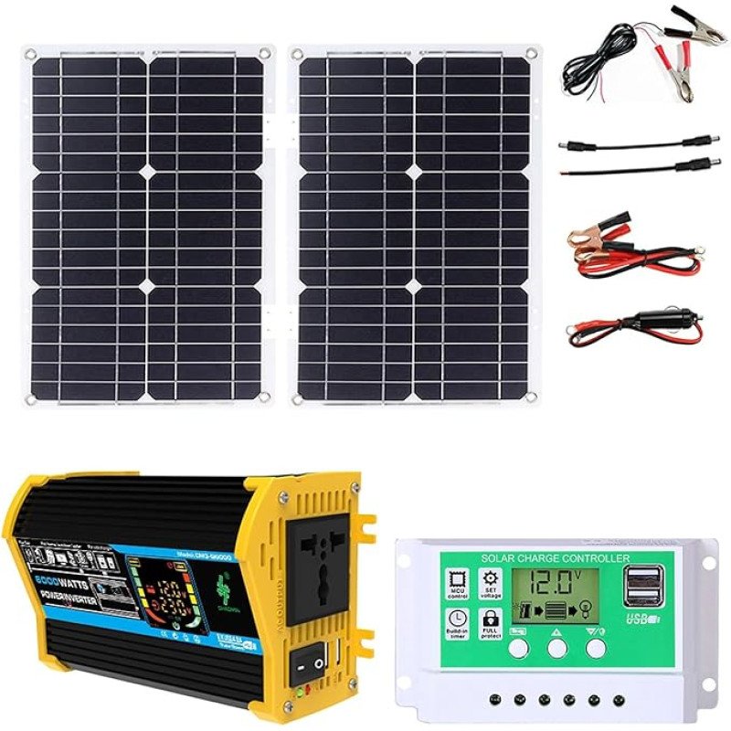 6000-W-Solarpanel-Kit mit 50-A-Controller und Zwei LCD-Displays for netzunabhängige Häuser, Wohnmobile, Boote und Notstromversorgung(Black)