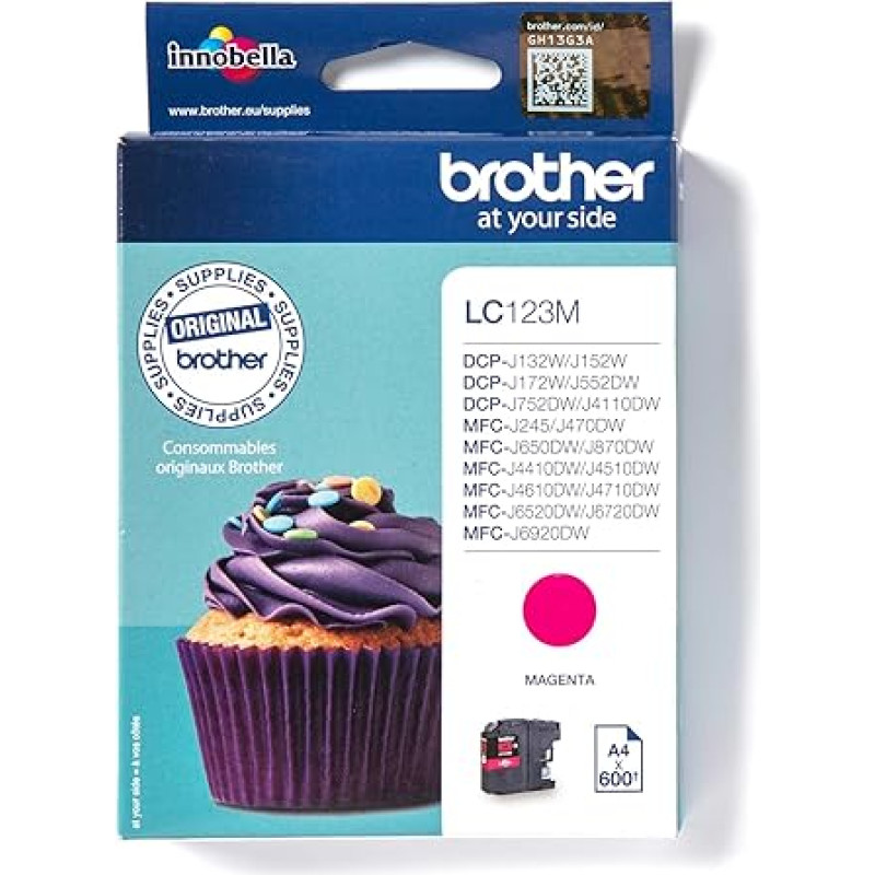 Brother LC123M rašalo kasetė, standartinio našumo, purpurinės spalvos, originalios Brother eksploatacinės medžiagos