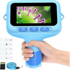 HUTACT Mobile Phone Microscope Digital for Children: 3.0 Inch Screen 1000X Rechargeable Pocket Microscope - 5 Laboratory Quality Glass Carrier for Children 8-12 Years, Travel Home Science Outdoor