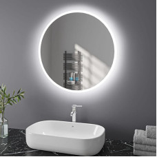 Finmrys Vonios veidrodis su apšvietimu, apvalus, 50 cm, LED vonios veidrodis su jutikliniu jungikliu, vonios veidrodis nuo rūko, pritemdomas, apšviečiamas, šaltai baltas, šiltai baltas, 19,69 colio