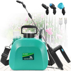 SYLSTAR Pressure Sprayer 5 Litres, Electric Plant Sprayer with 3 Mist Nozzles, USB Rechargeable Handle and Telescopic Rod, Garden Sprayer, Weed Sprayer & Water Sprayer with Adjustable Shoulder Strap