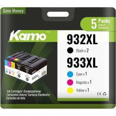 kamo 932 933 XL Printer Cartridges Compatible with HP 932XL 933XL Cartridges Multipack (2 x Black, 1 x Cyan, 1 x Yellow, 1 x Magenta, Pack of 5) for OfficeJet 6100 6600 6700 7110 7510 7610 7612