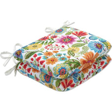 Pillow Perfect 2 Pack Floral Seat Cushion with Ties Plush Fibre Filling Weather and Fade Resistant Round Corners 15.5