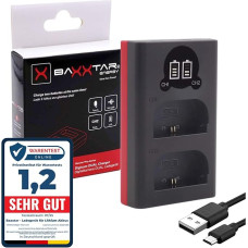 Baxxtar 18602 LP-E6NH LP-E6N LP-E6 akumuliatoriaus įkroviklis / mini dvigubas LCD ekranas / maitinamas per USB-C arba mikro USB