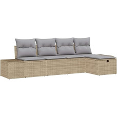 Rantry 5-teiliges Garten Sofa Set mit Kissen Beige Poly Rattan Gartenlounge Modelis3359359
