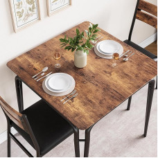 GAOMON 3 dalių valgomojo stalo komplektas, tvirtas kvadratinis medinis stalas ir kėdė, pusryčių stalo komplektas 2 asmenims, skirtas namų ar komercinės paskirties valgomajam kambariui, senovinė ruda spalva