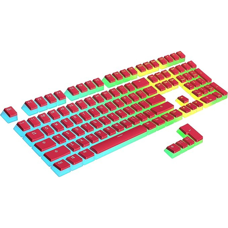 Reitinguojami PBT klavišų dangteliai | 112 dvigubo šūvio permatomų ANSI JAV ir ISO išdėstymas | OEM profilis RGB mechaninei žaidimų klaviatūrai (raudona)