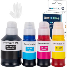 LCL GI50 GI-50 Ink Compatible with Canon 50 GI-50 GI50 Ink Container Multipack Compatible with Canon Pixma GM2050 GM4050 G5050 G6050 G7050 (4 Packs, Black, Cyan, Yellow, Magenta)