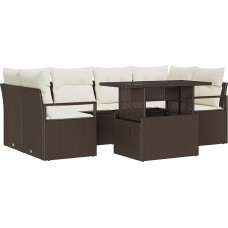 Rantry 7-teiliges Garten-Sofa-Set mit Kissen Braun Poly Rattan Gartenlounge Modelis3357491