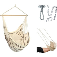 AMAZONAS Brazilijos kabančios kėdės rinkinys Cappuccino Brazilijos kabanti kėdė + kablys ant lubų + kojų atrama Sėdynė 130 x 160 cm iki 150 kg Šviesiai dryžuota