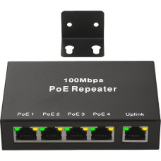 Leehitech 4 prievadų 100M PoE ilgintuvas, 1-in-4-Out PoE kartotuvas, palaiko IEEE802.3af/at su 100 Mbps, išplečia maitinimą ir duomenų perdavimą papildomu 100 m atstumu, sieninis POE pralaidumo jungiklis