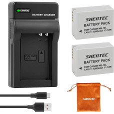 Shentec 7,4 V ličio jonų NB-10L NB10L akumuliatorius ir įkroviklis, skirti fotoaparatams Canon PowerShot G1 X, G3 X, G15, G16, SX40 HS, SX50 HS, SX60 HS, 2 vnt.