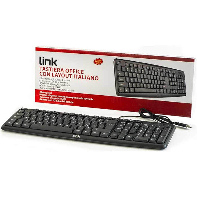 LINK itališka USB klaviatūra 108 klavišų juoda