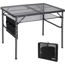 REDCAMP nešiojamas sulankstomas grilio stalas su tinkliniu stalviršiu, 90 x 60 cm, lengvas sulankstomas stovyklavimo stalas, skirtas stovyklavimui, maisto gaminimui, griliui, RV piknikui, lengvai surenkamas, su reguliuojamo aukščio kojelėmis, juodas