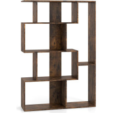 HOMASIS 6 pakopų knygų spinta, geometrinė stovinti lentyna, medinė, patalpų pertvara, lentyna iš kubų su pakreipimo apsauga, sandėliavimo lentyna, grindų lentyna svetainei, kabinetui, biurui, 80 x 30 x 119 cm (ruda)