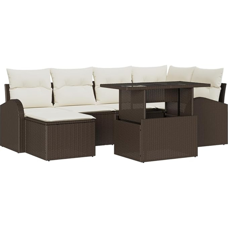 Rantry 7-teiliges Garten Sofa Set mit Kissen Braun Poly Rattan Gartenlounge Modelis3348674