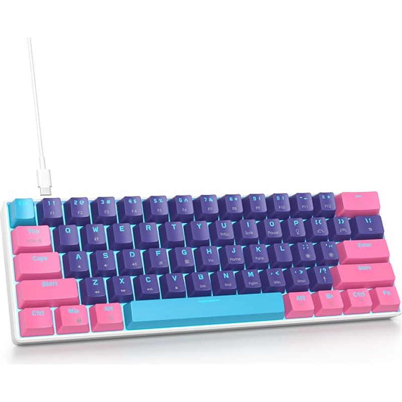 SbocKeeb Žaidimų klaviatūra 60 procentų, laidinė RGB mechaninė klaviatūra America QWERTY, mini 61 klavišas USB klaviatūra Anti-Ghosting kompiuterio žaidėjams (GS61 RGB-61 Meitao)