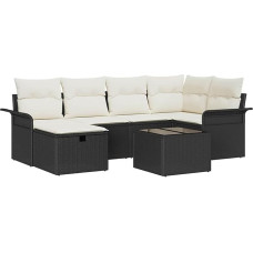 Rantry 7-teiliges Garten-Sofa-Set mit Kissen Schwarz Poly Rattan Gartenlounge Modelis3358886