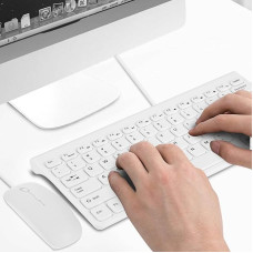 USB Keyboard Mouse Set, Ergonomic Mini Keyboard and Mouse, Black/White, Ultra Thin Design, Suitable for Office Work and Entertainment, White