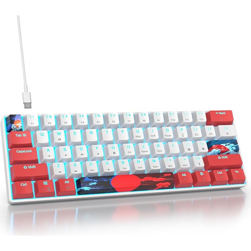 SbocKeeb 60% Percent Keyboard, Wired Mini Mechanical Gaming Keyboard, Ice Blue, LED Backlight, 61 Anti-Ghosting Keys, America QWERTY for PC, Office, Gaming (61 Red White)