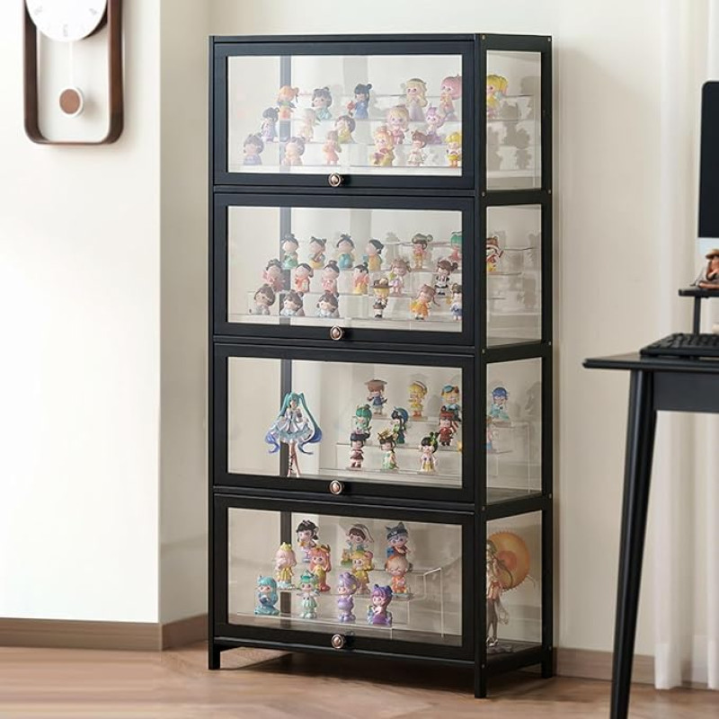 JFOZDM Vitrina, daugiafunkcinė dulkių nepraleidžianti stiklinė vitrina, stovinti stiklinė vitrina, su atlenkiamomis durelėmis, sandari ir atspari dulkėms, skirta biurams, miegamiesiems, svetainėms