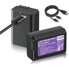 Mspalocell Pack of 2 NP-FW50 Replacement Battery 2250 mAh with USB Type C Charge, Compatible with Sony ZV-E10, Alpha a5100, a6000, a6300, a6400, a6500, Alpha a7, a7 II, a7R, a7R II, a7S, a7S II, RX10