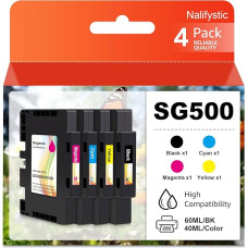 Nalifystic SG500 SG1000 sublimacinio rašalo kasetės, suderinamos su SG500 SG1000 sublimaciniais spausdintuvais (1 juoda, 1 žydra, 1 purpurinė, 1 geltona)