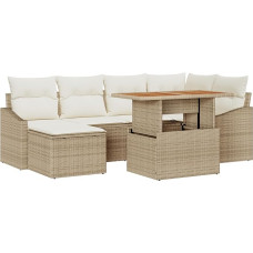 Rantry 7-teiliges Garten Sofa Set mit Kissen Beige Poly Rattan Gartenlounge Modelis3358598