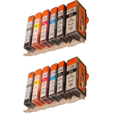 12 Start Replacement CHIP Cartridges Compatible with Canon PGI - 525 / CLI - 526 Black, Photo Black, Cyan, Magenta, Yellow, Grey