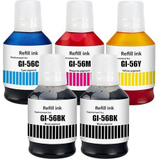 SHUOLEI GI-56 GI56 Ink Compatible with Canon GI56 GI-56 Ink Cartridge Multipack Compatible with MAXIFY GX7050 GX6050 GX5050 GX4050 GX3050 (5-Pack, 2 Black/Cyan/Magenta/Yellow)