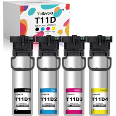 hehua T11D spausdintuvo kasetės T11D1-T11D4 suderinamos su Epson T11D1 kasetėmis T11D2 T11D3 T11D4, skirtomis Epson Workforce Pro WF-C5390DW BAM WF-C5890DWF BAM WF-C5390DN (4 vnt., juoda, žydra, geltona)