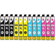 Clywenss Pack of 12 604XL Printer Cartridges Compatible with Epson 604 XL for Expression Home XP-3200 XP-4200 XP-2205 XP-3205 XP-4205 XP-2200 XP3200 Workforce WF-2930 WF-2935 WF-2950 DWF (3BK, 3C, 3M,