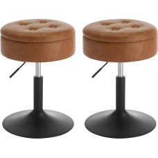 WOLTU taburetė su daiktadėže, 2 reguliuojamo aukščio, pagaminta iš patogios dirbtinės odos, tvirto metalinio rėmo, skirta tualetiniam staliukui, miegamajam, prieškambariui, svetainei, ruda