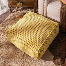SUTAVIA Pouf Ottoman Cover Unfilled Decorative Bean Bag Soft Storage Bean Bag 20 x 20 x 8 Inch Square Footrest for Living Room Bedroom (Yellow, Square)