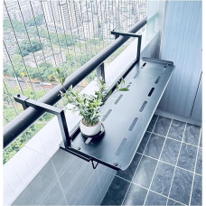 Mažas balkono staliukas lauke, metalinis tvirtinimas prie sienos, pakabinamas staliukas balkono turėklams, pakabinamas staliukas balkonui, pagamintas iš kaustytos geležies (juodas, L 60 x W 25 cm / L 23,6 x W 9,8 colių)