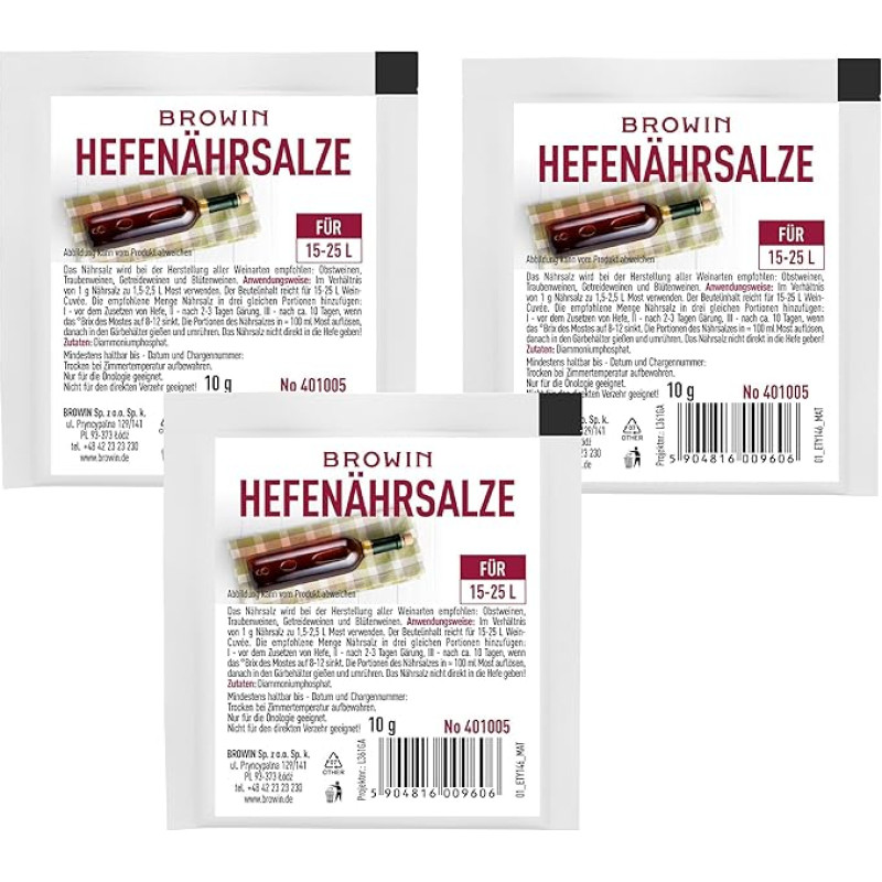 3 x 10 g maistinės druskos mielėms - universali visų rūšių vynui, baltajam, rožiniam ir raudonajam vynui / maistinė druska vyno mielėms | sausosios mielės / grynos auginamos vyno mielės