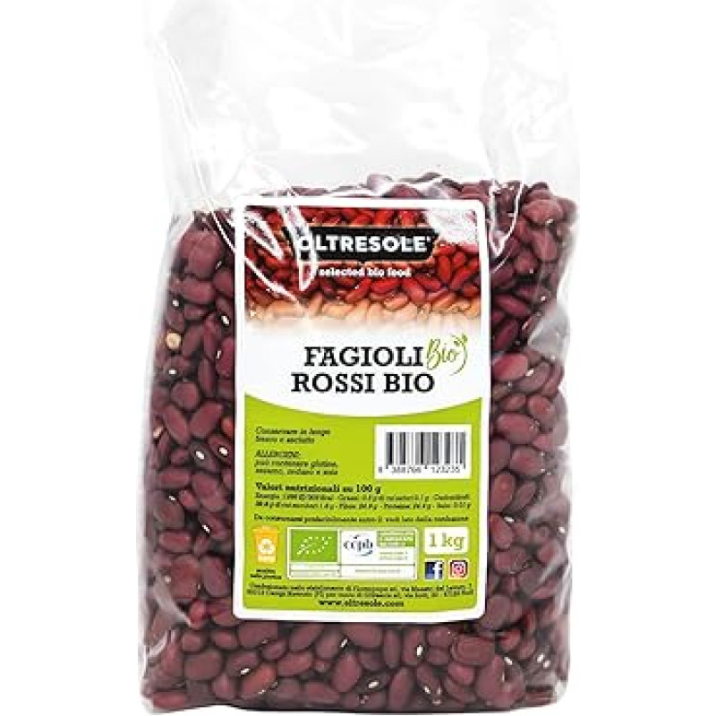 Oltresole, ekologiškos raudonos pupelės, 1 kg, džiovintos ekologiškos ankštinės daržovės, gausios baltymų ir mineralų, idealiai tinka mažai kalorijų turinčioms, veganiškoms ir vegetariškoms dietoms