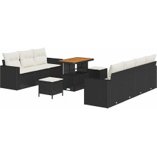 10-ties vietų sodo sofos komplektas su kilimais Schwarz Poly Rattan Akazie Gartenlounge Model3361580