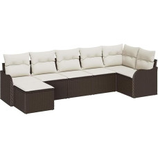 7-teiliges Garten Sofa Set mit Kissen Braun Poly Rattan, 2-Sitzer Garten Sofa mit Stauraum und Kissen Braun Poly Rattan Gartenlounge Modelis3354457