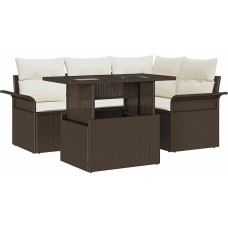 5 dalių sodo sofos komplektas su kilimais Braun Poly Rattan Gartenlounge Modelis3348274