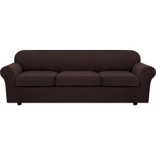 H.VERSAILTEX įtempiami sofos užvalkalai 3 pagalvėms, sofos užvalkalai svetainės baldams, užvalkalai (pagrindo užvalkalas ir 3 sėdynių pagalvėlių užvalkalai), patobulintas storesnis žakardinis audinys (XL sofa, šokoladas)