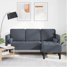 Qnhdfrt Šiuolaikinė L formos sofa 3-vietė su šezlongu tamsiai pilka 160 cm velvetinė, patogi ir tvirta svetainės erdvei