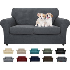 MAXIJIN Set of 3 Jacquard Couch Covers for 2 Cushions Couch Stretch Non-Slip Love Seat Couch Cover for Dogs Pet Friendly Elastic Furniture Protector Loveseat Slipcovers (Loveseat, Dark Grey)