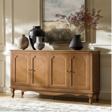 HULALA HOME Sideboard Buffetschrank mit Stauraum, 147,3 cm, Küche, Bauernhaus, Holz, Credenza, Aufbewahrungsschrank mit 4 Türen und 2 Regalen, Akzent-Konsolentisch mit Massivholzbeinen und